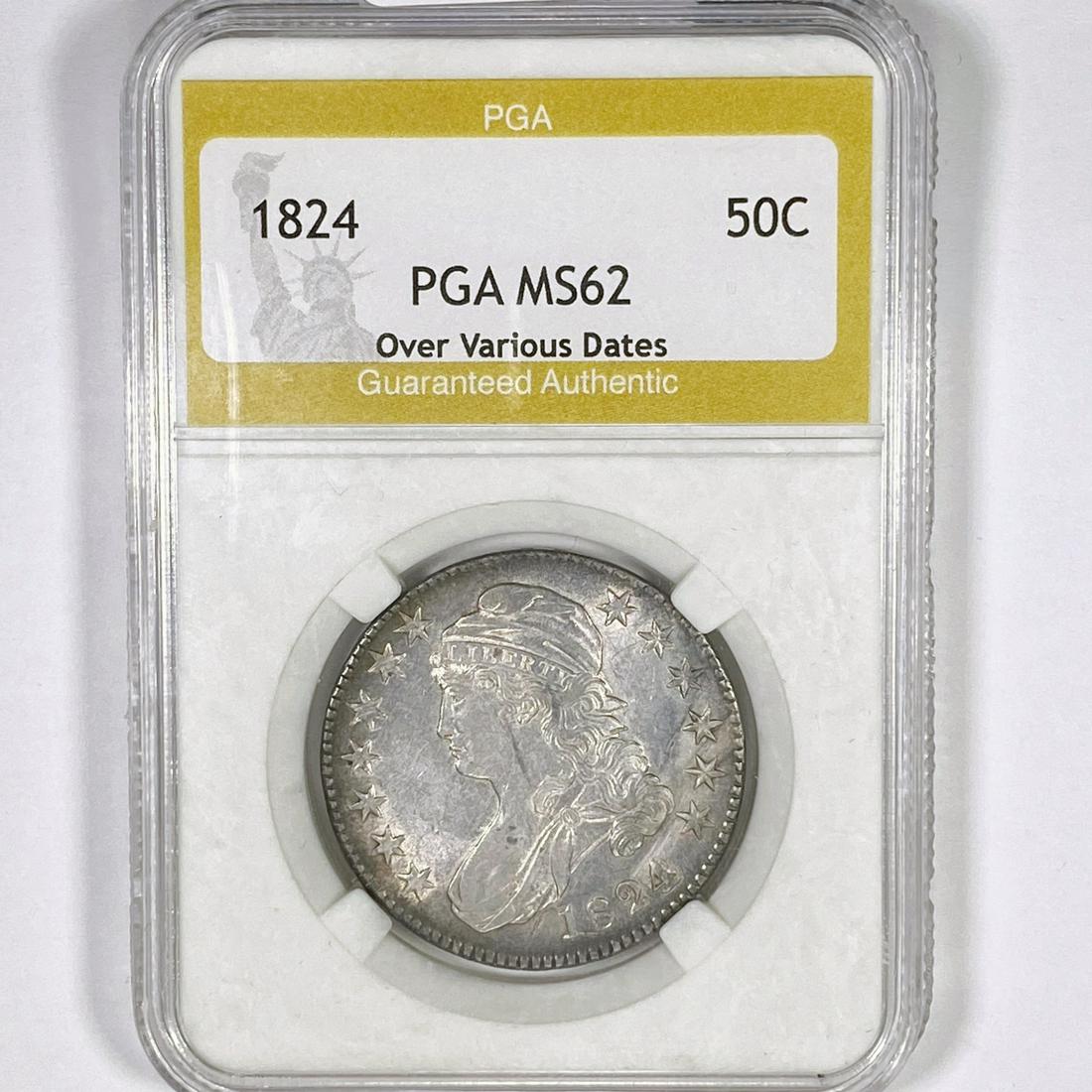 1824 Capped Bust Half Dollar PGA-MS62 Over Var. (1 of 2)