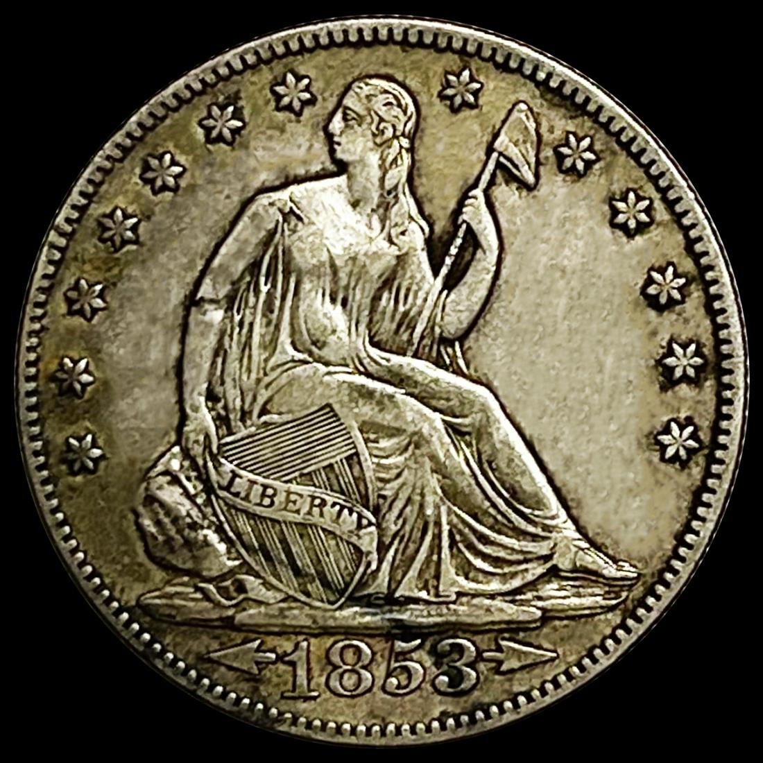 1853 Arws & Rays Seated Liberty Half Dollar NEAR (1 of 2)