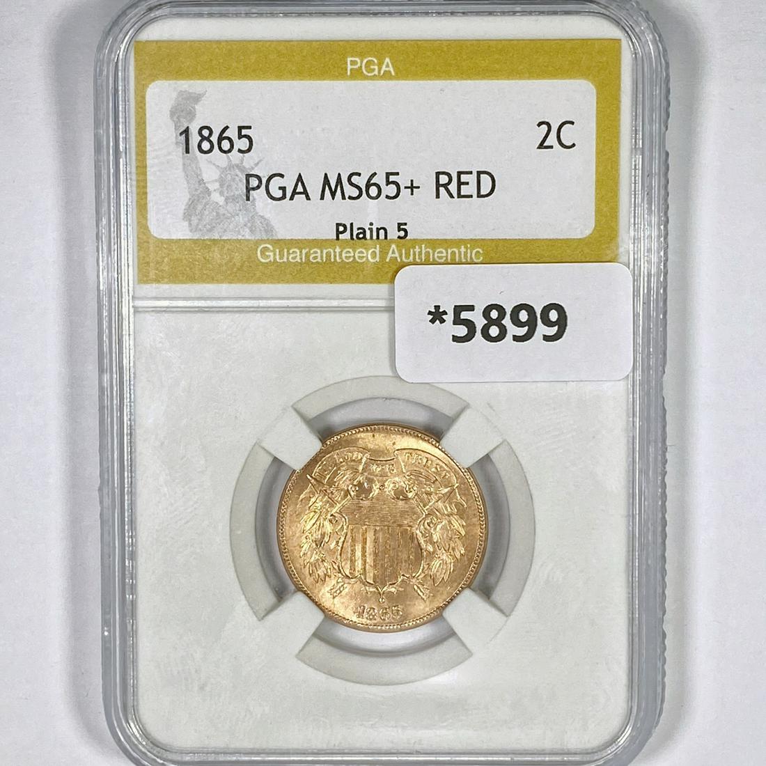 1865 Two Cent Piece PGA-MS65+ RED Plain 5 (1 of 2)