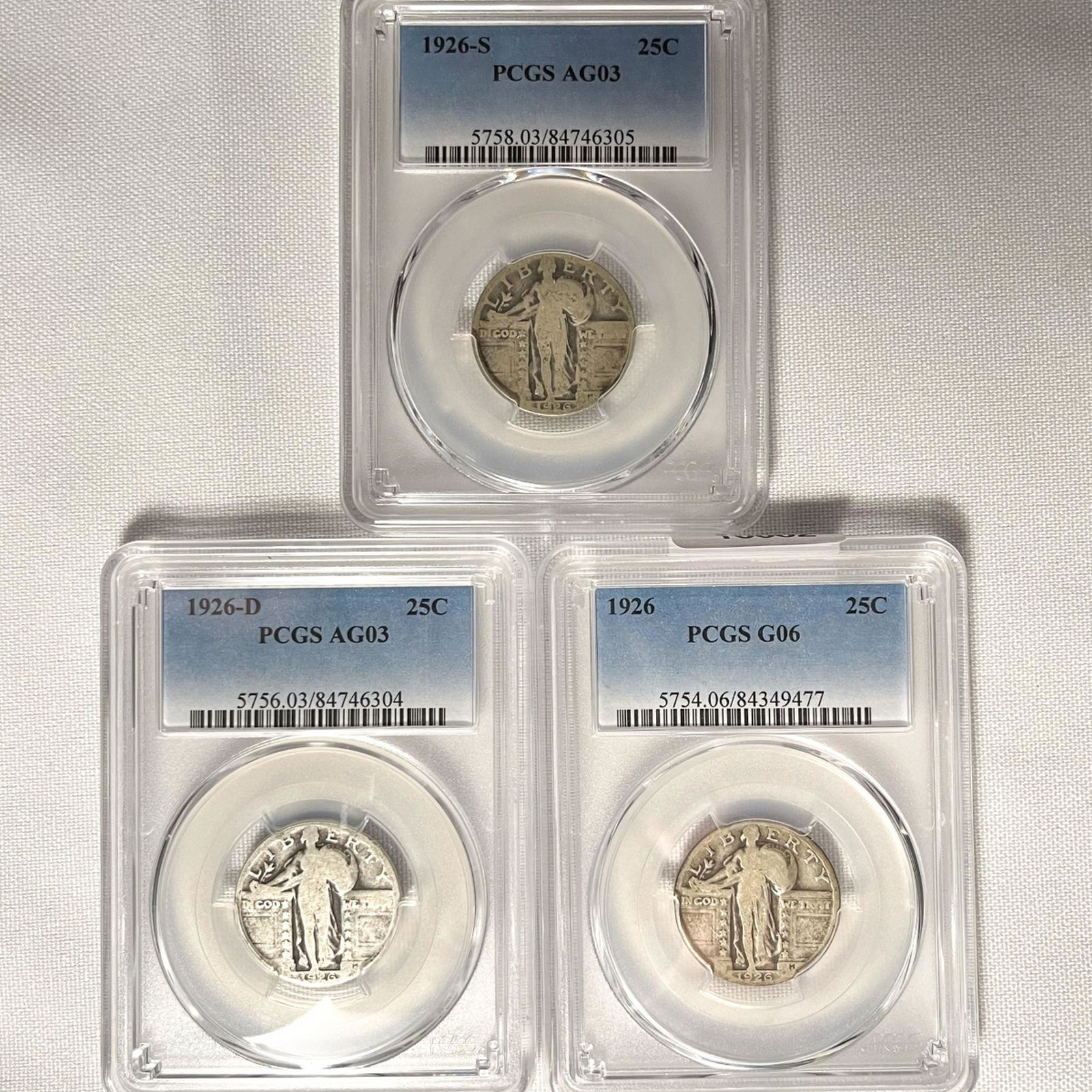 1926 Set (3) Standing Liberty Quarter PCGS-AG3, (1 of 2)