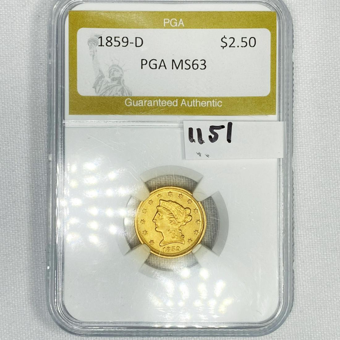 1859-D $2.50 Gold Quarter Eagle PGA - MS63 (1 of 2)