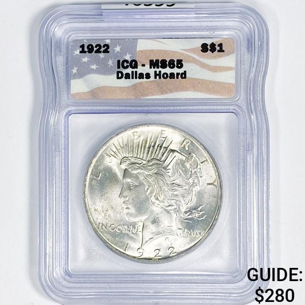 1922 Silver Peace Dollar ICG-MS65 Dallas Hoard (1 of 2)