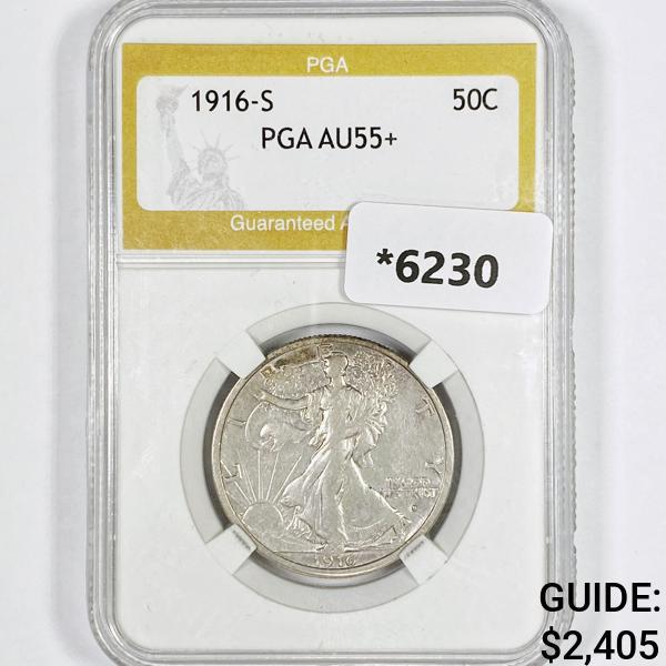 1916-S Walking Liberty Half Dollar PGA-AU55+ (1 of 2)