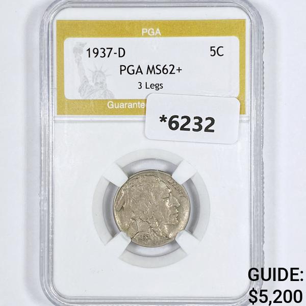 1937-D Buffalo Nickel PGA-MS62+ 3 Legs (1 of 2)