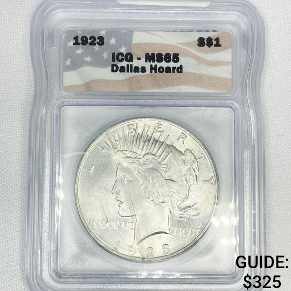 1923 Dallas Hoard Silver Peace Dollar ICG-MS65 (1 of 2)