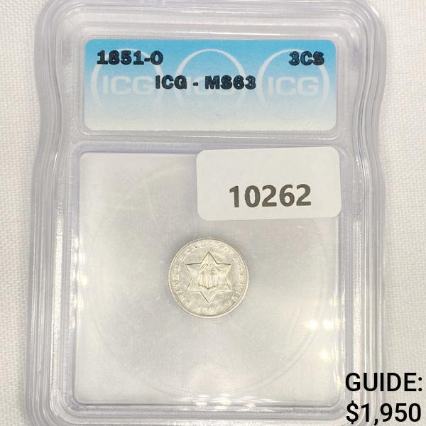 1851-O Silver Three Cent ICG-MS63 (1 of 2)