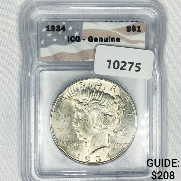 1934 Silver Peace Dollar ICG-HIGH GRADE (1 of 2)