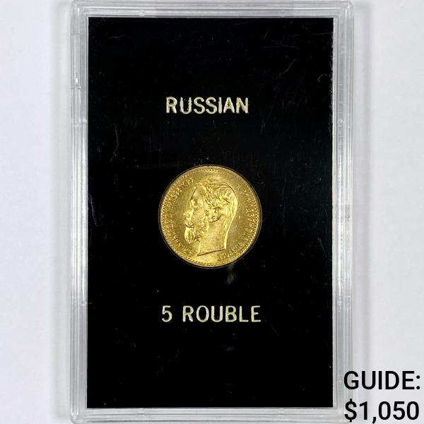 1902 Russian Gold 5 Rouble - UNC 7.74g agw (1 of 2)