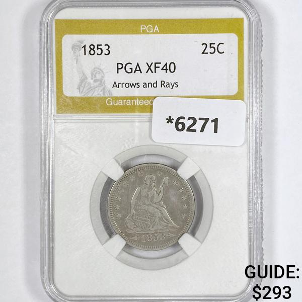 1853 Seated Liberty Quarter PGA-XF40 Arrows & (1 of 2)