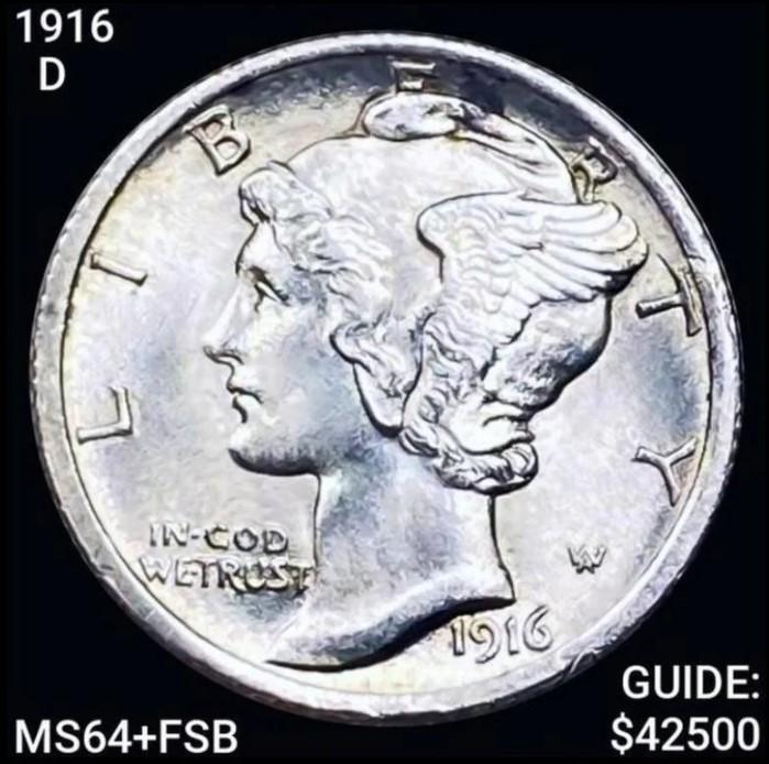 1916-D Mercury Silver Dime CHOICE BU+ FSB (1 of 2)