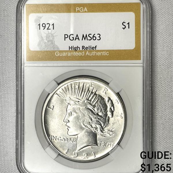 1921 Silver Peace Dollar PGA-MS63 High Relief (1 of 2)