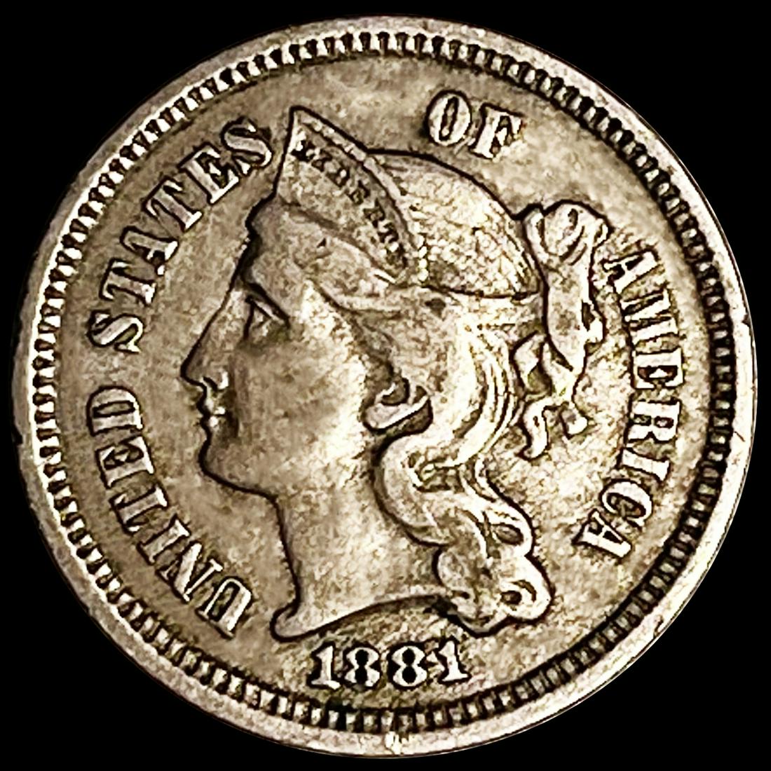 1881 Nickel Three Cent ABOUT UNCIRCULATED (1 of 2)