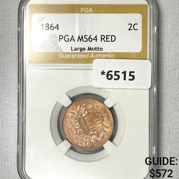 1864 Two Cent Piece PGA-MS64 RED, Lg Motto (1 of 2)