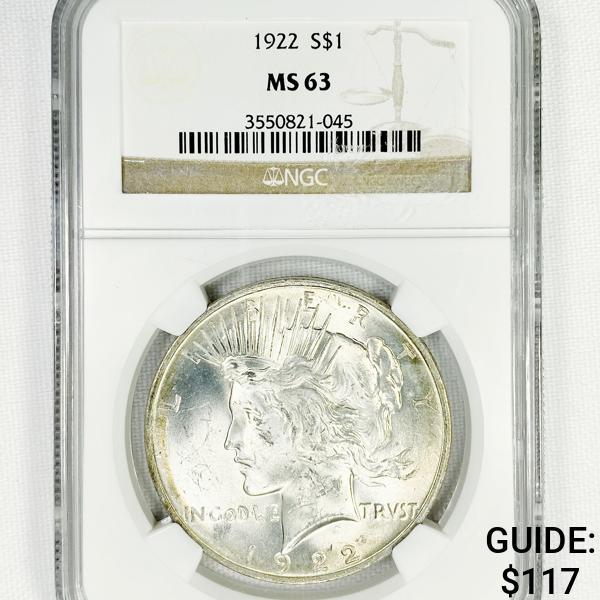1922 Silver Peace Dollar NGC-MS63 (1 of 2)