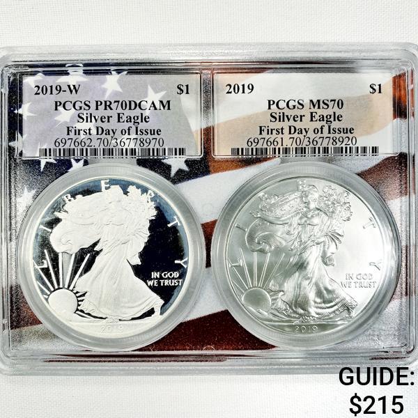 2019 Set (2) Silver Eagle PCGS-MS, PR DCAM (1 of 2)