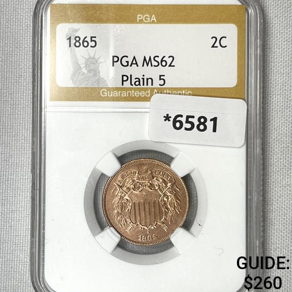 1865 Plain 5 Two Cent Piece PGA-MS62 (1 of 2)