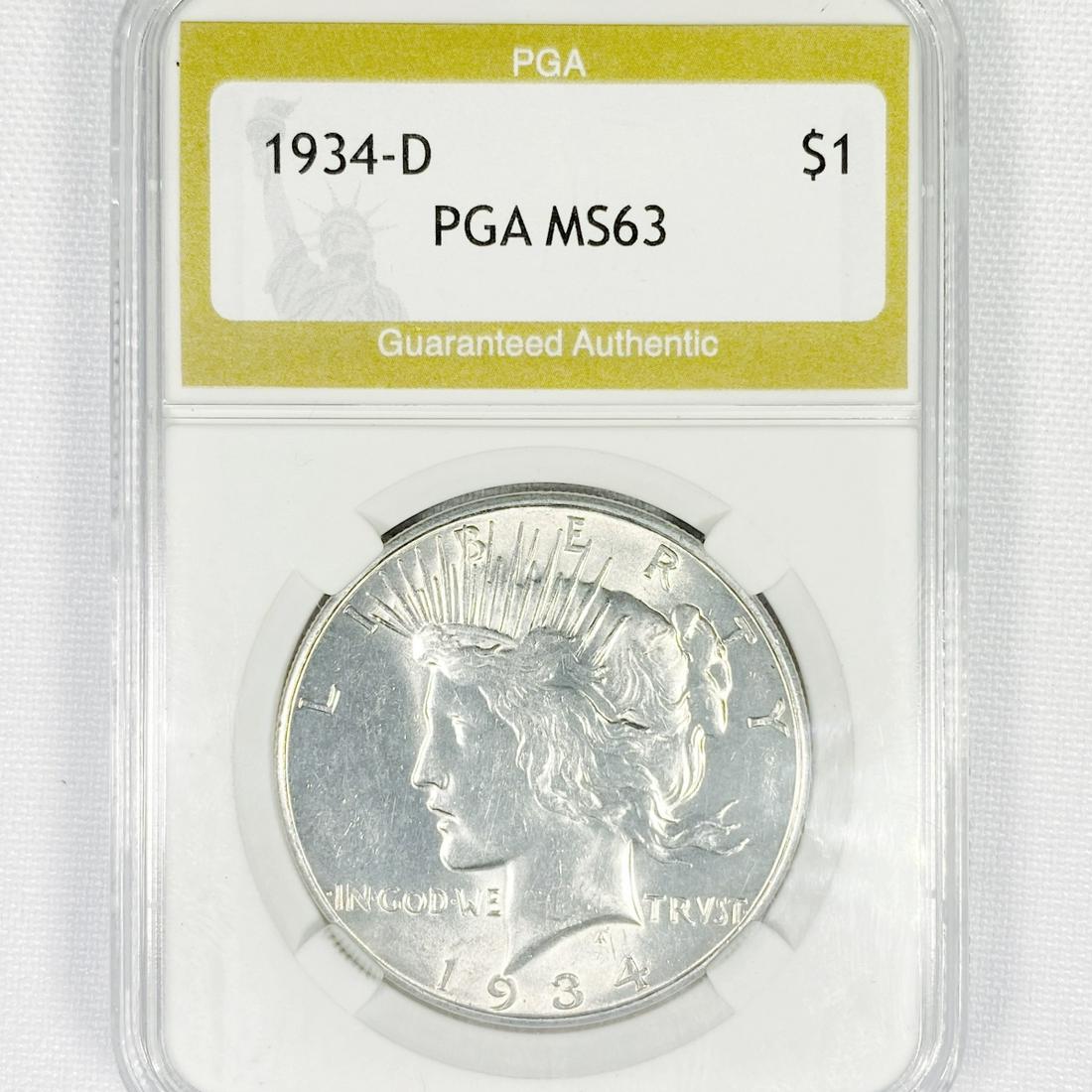 1934-D Silver Peace Dollar PGA-MS63 (1 of 2)