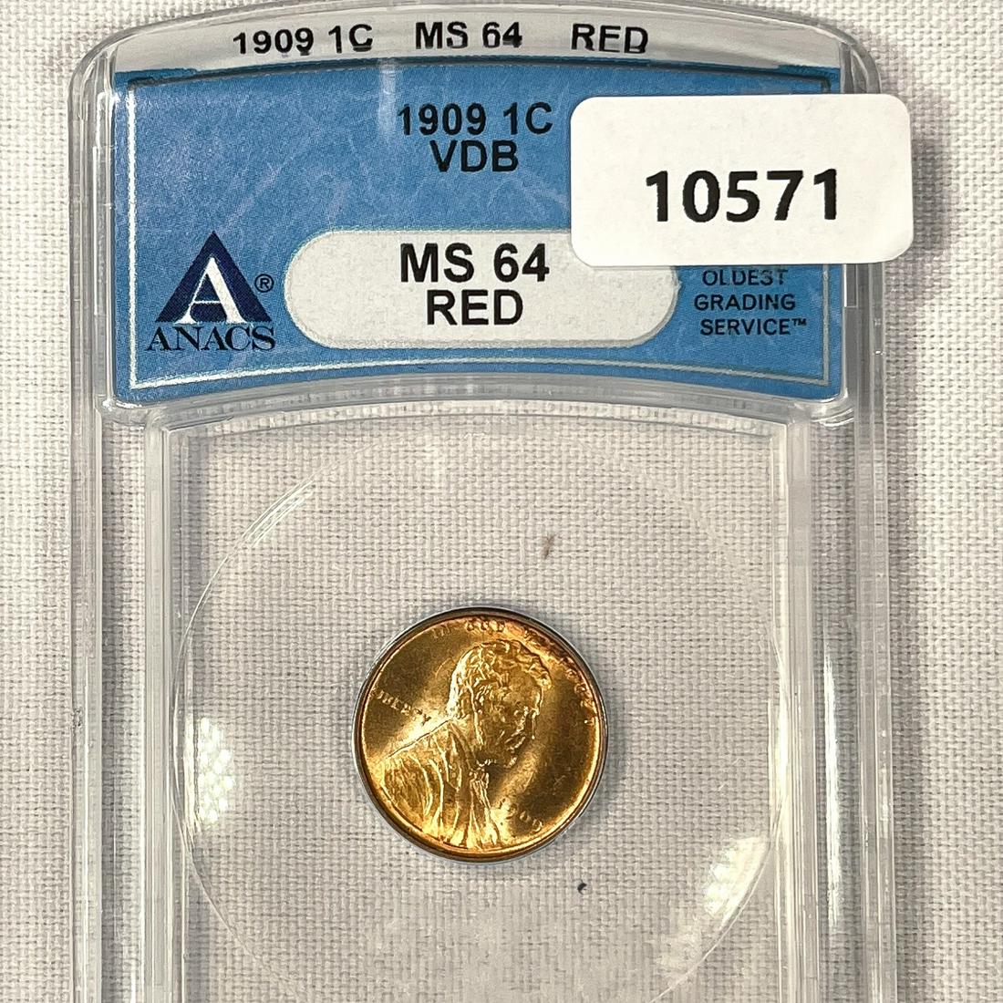 1909 VDB Wheat Cent ANACS-MS64 RED (1 of 2)