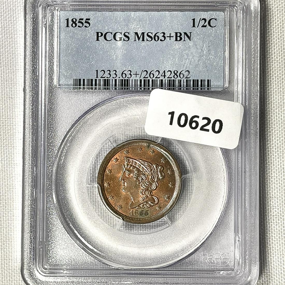 1855 Braided Hair Half Cent PCGS-MS63+ BN (1 of 2)