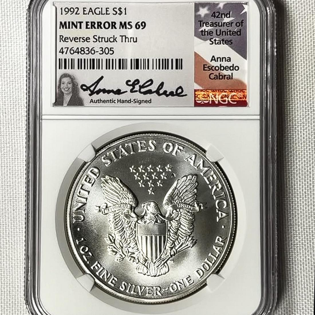 1992 Silver Eagle NGC-MS69 M.E. Rev Struck Thru (1 of 2)