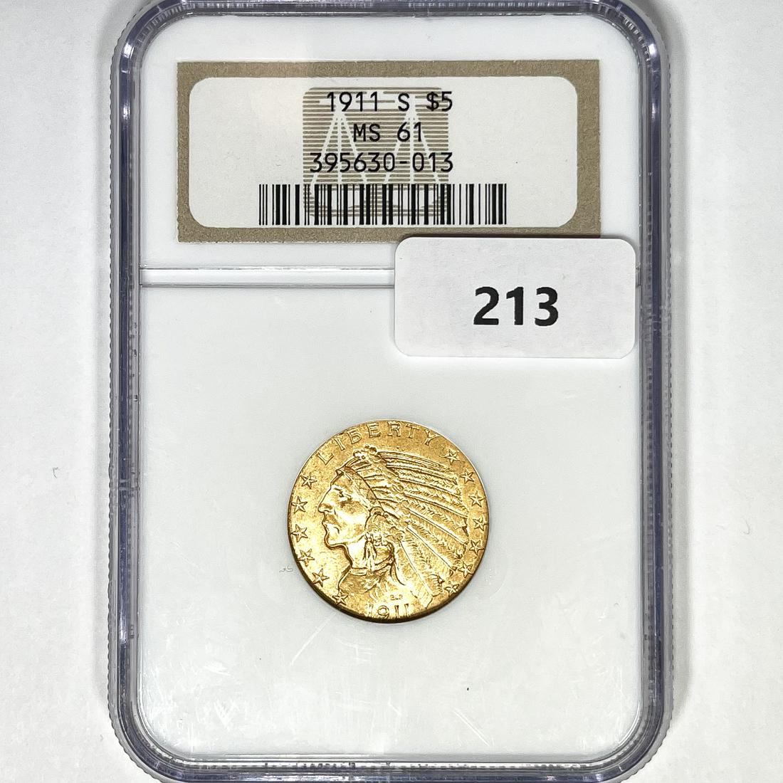 1911-S $5 Gold Half Eagle NGC-MS61 (1 of 2)