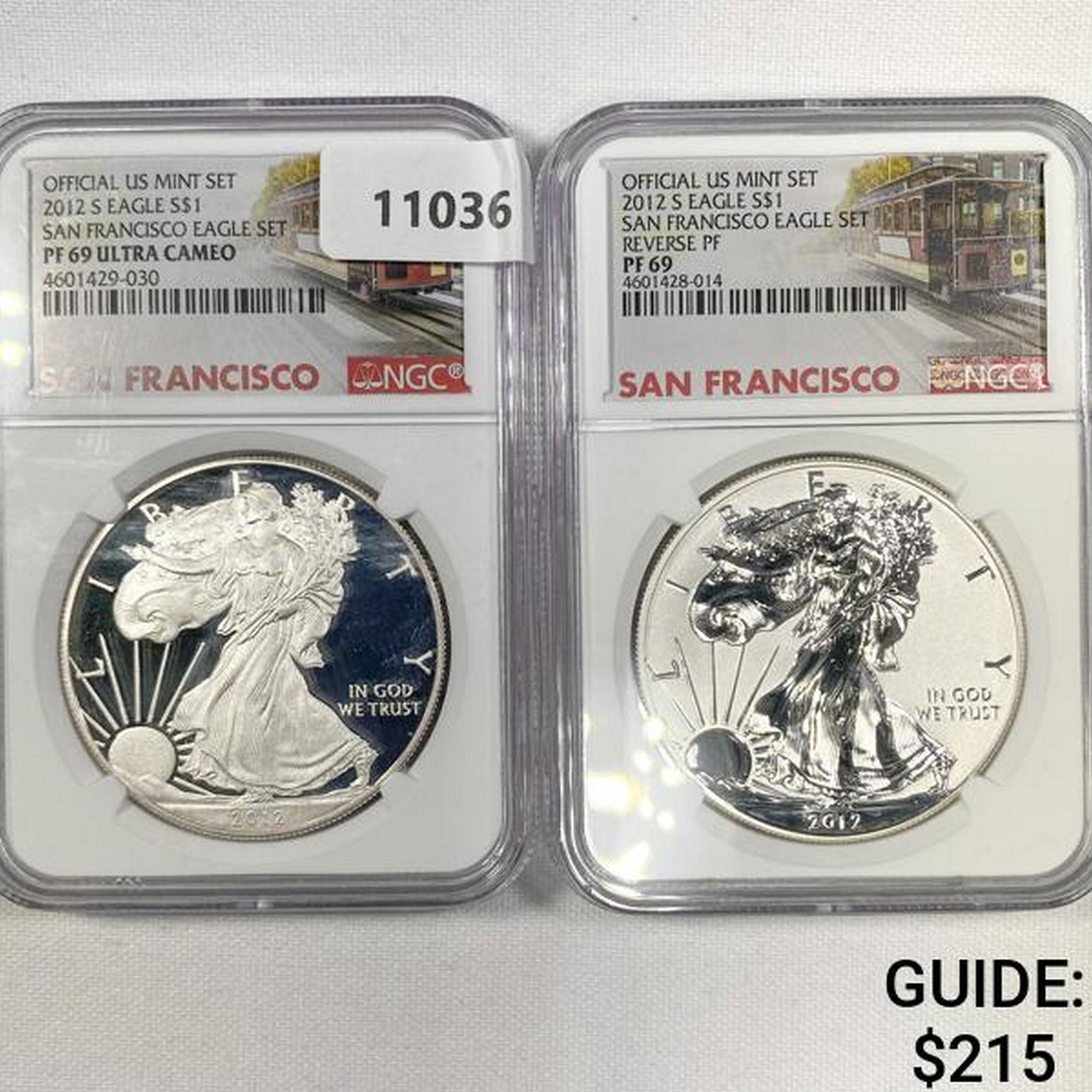2012-S Set (2) Silver Eagle NGC-PF69 1 UC, 1 Rev (1 of 2)