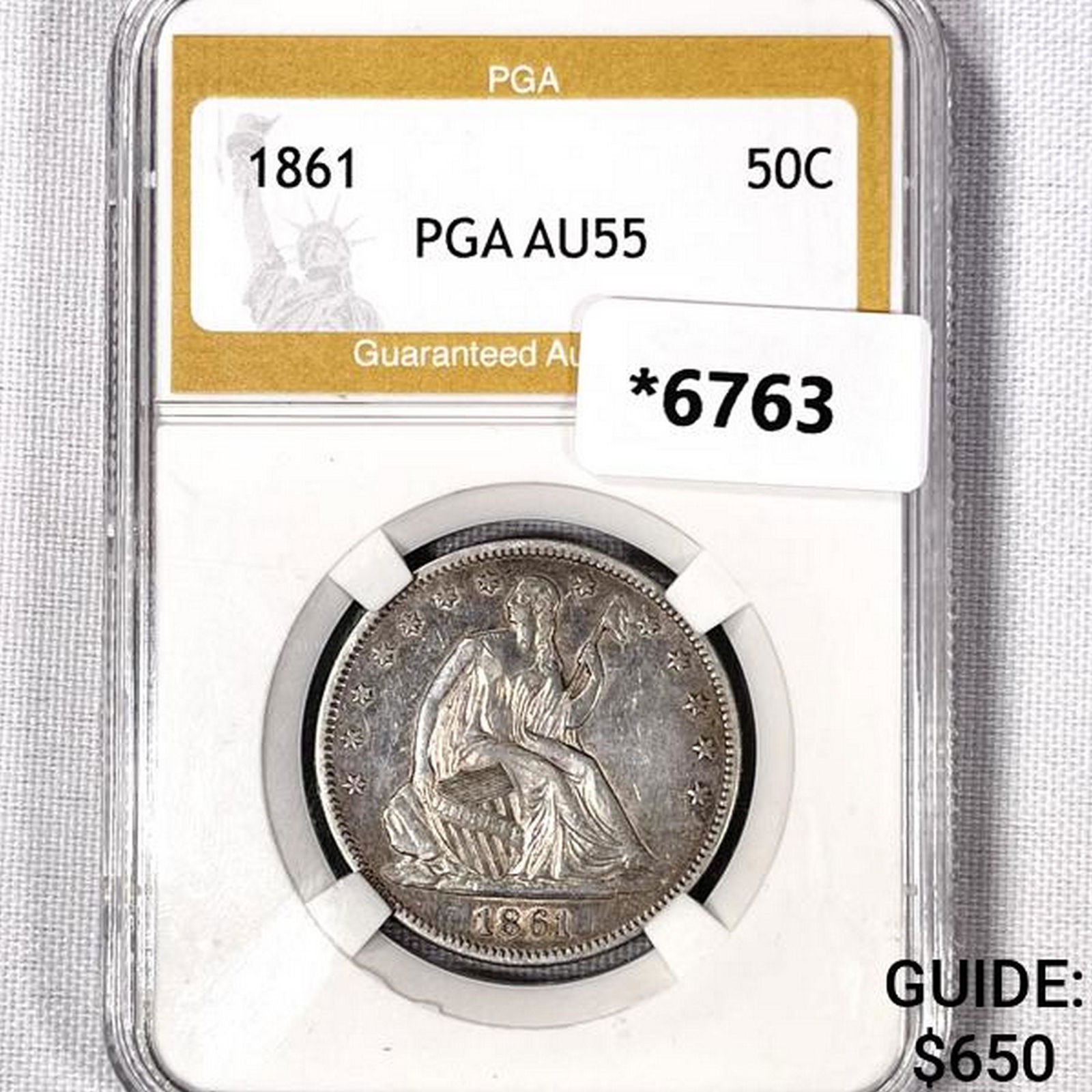 1861 Seated Liberty Half Dollar PGA-AU55 (1 of 2)