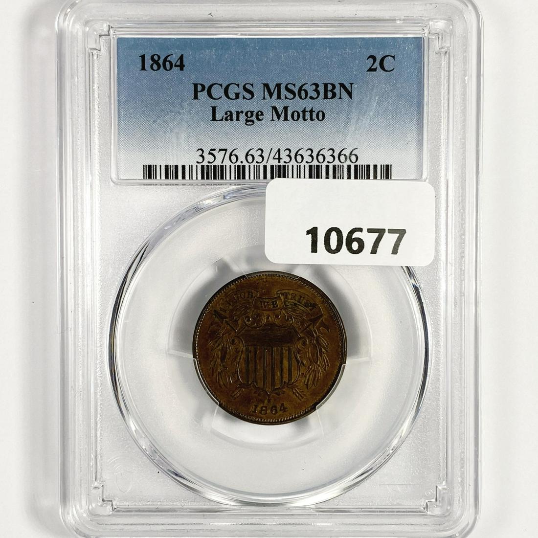 1864 Two Cent Piece PCGS-MS63 BN, Lg Motto (1 of 2)