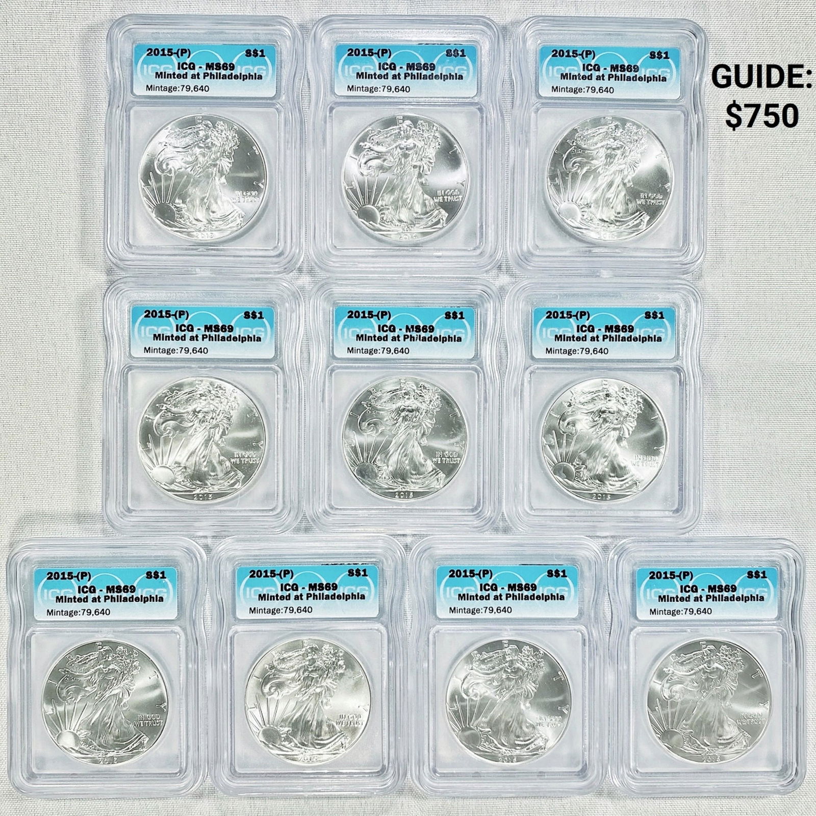 (10) 2015(P) American Silver Eagle ICG-MS69 RARE (1 of 2)