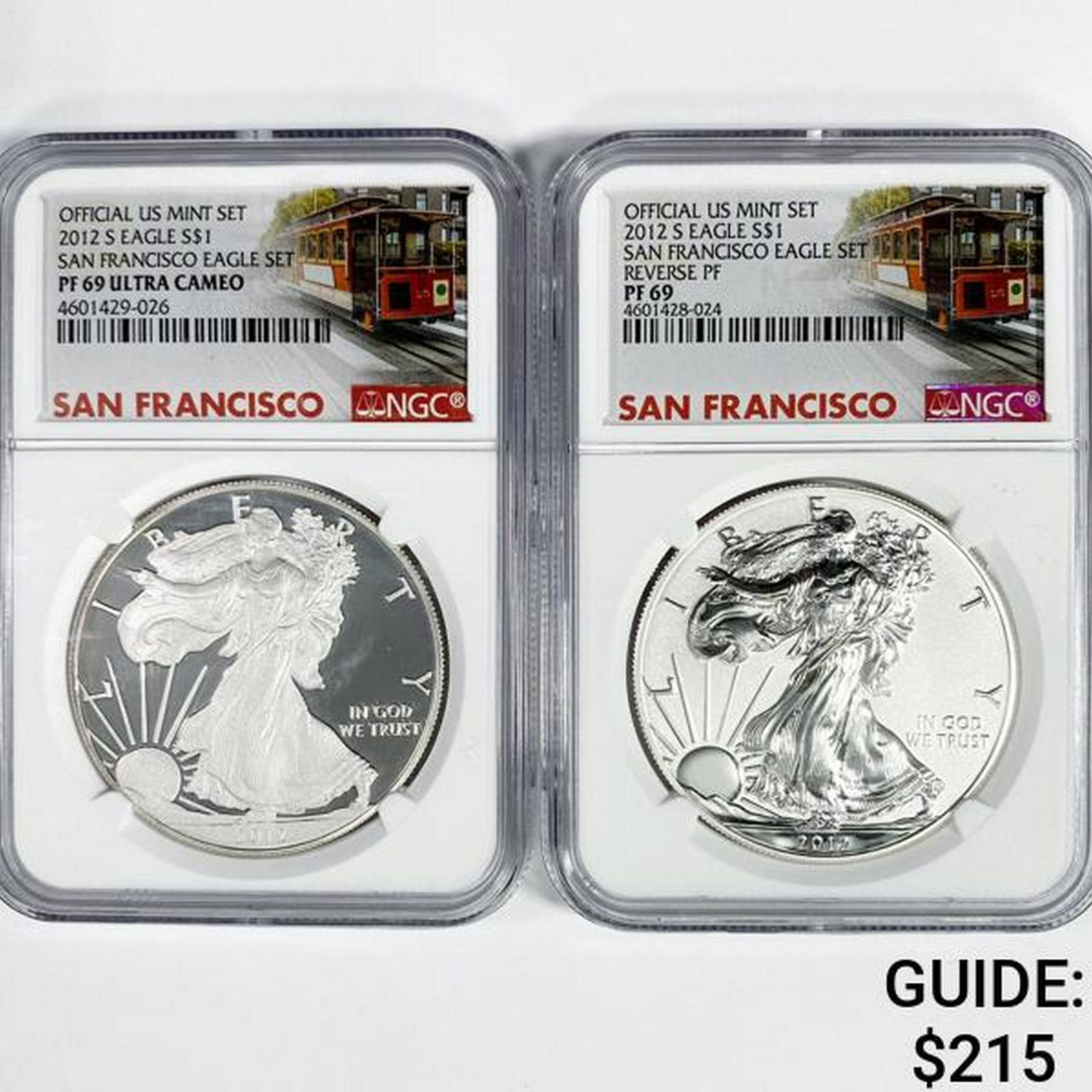 2012-S Set (2) Silver Eagle NGC-PF69 1 UC, 1 Rev (1 of 2)