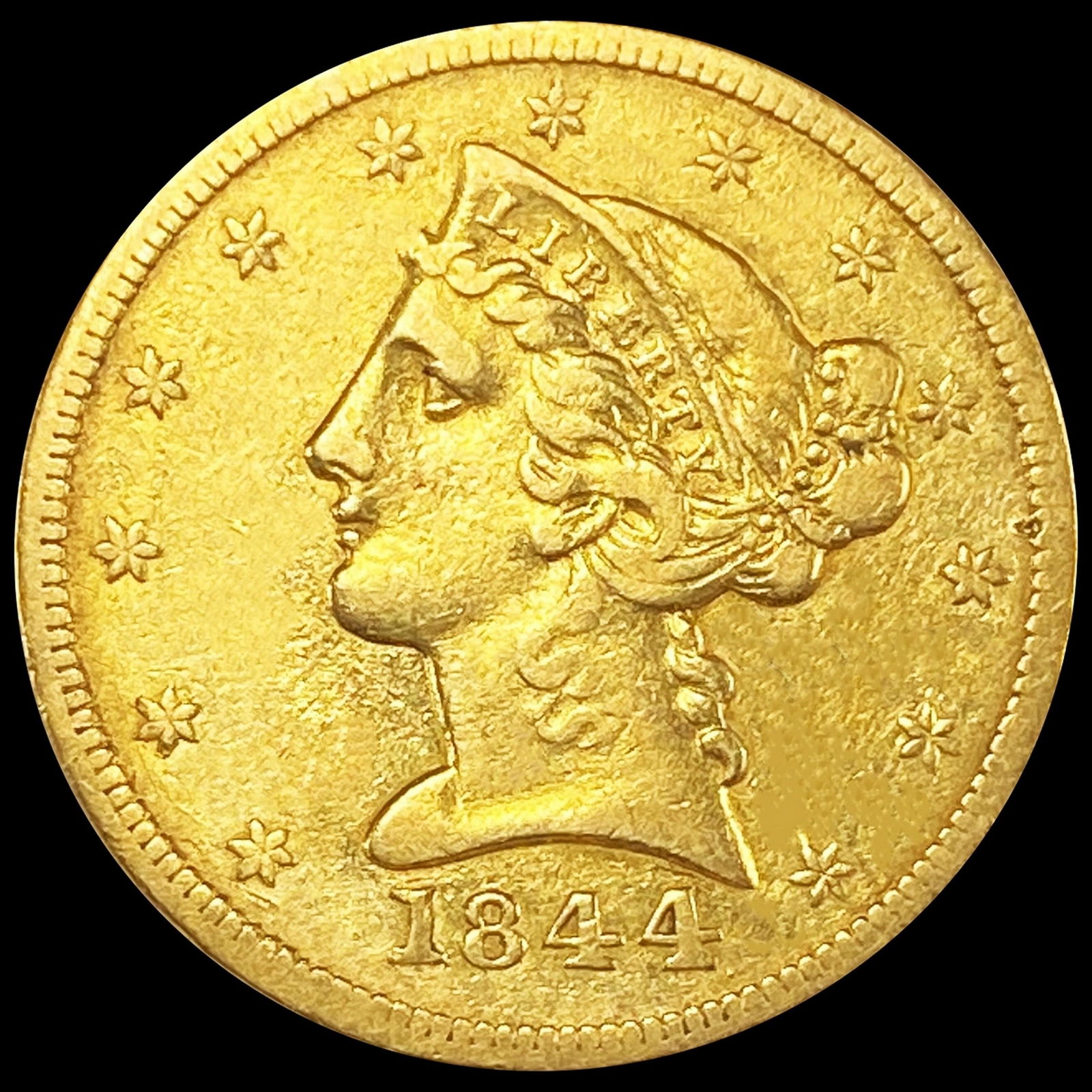 1844 No Motto $5 Gold Half Eagle LIGHTLY (1 of 2)