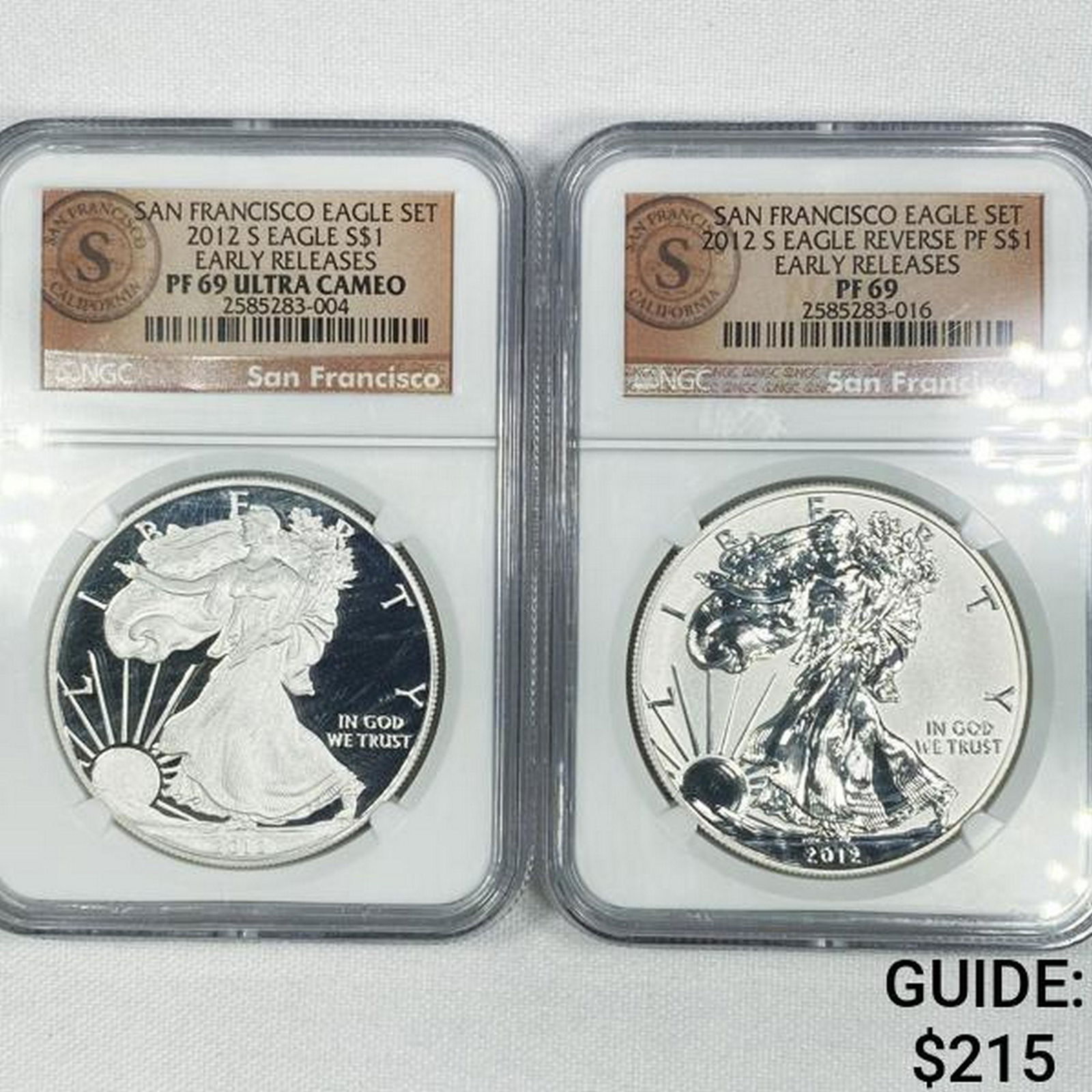 2012-S Set (2) Silver Eagle NGC-PF69 1 UC, 1 Rev (1 of 2)