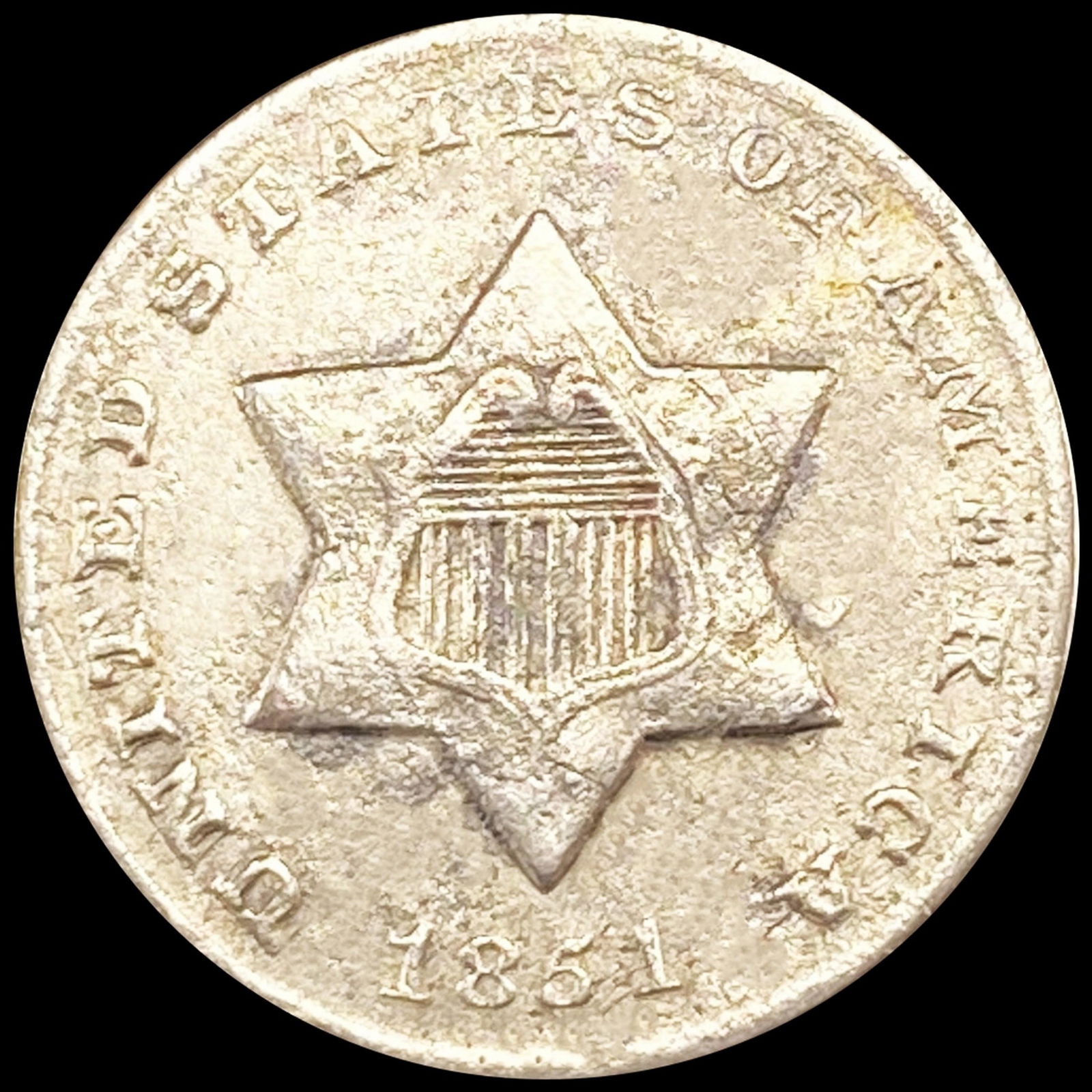 1851 Silver Three Cent ABOUT UNCIRCULATED (1 of 2)