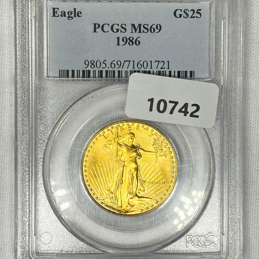 1986 $25 1/2 oz American Gold Eagle PCGS-MS69 (1 of 2)