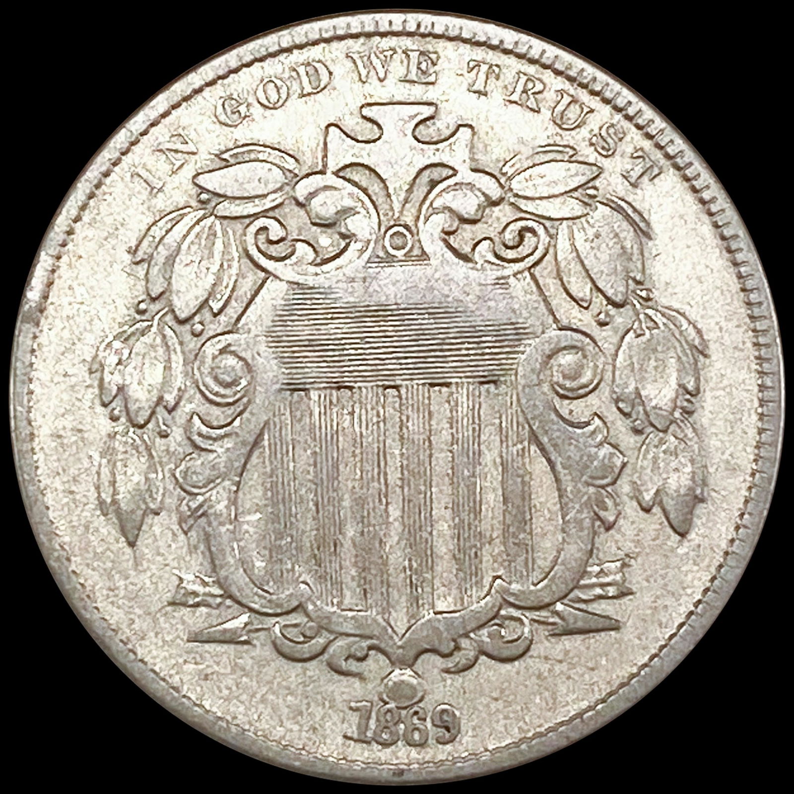 1869 Shield Nickel NEARLY UNCIRCULATED (1 of 2)