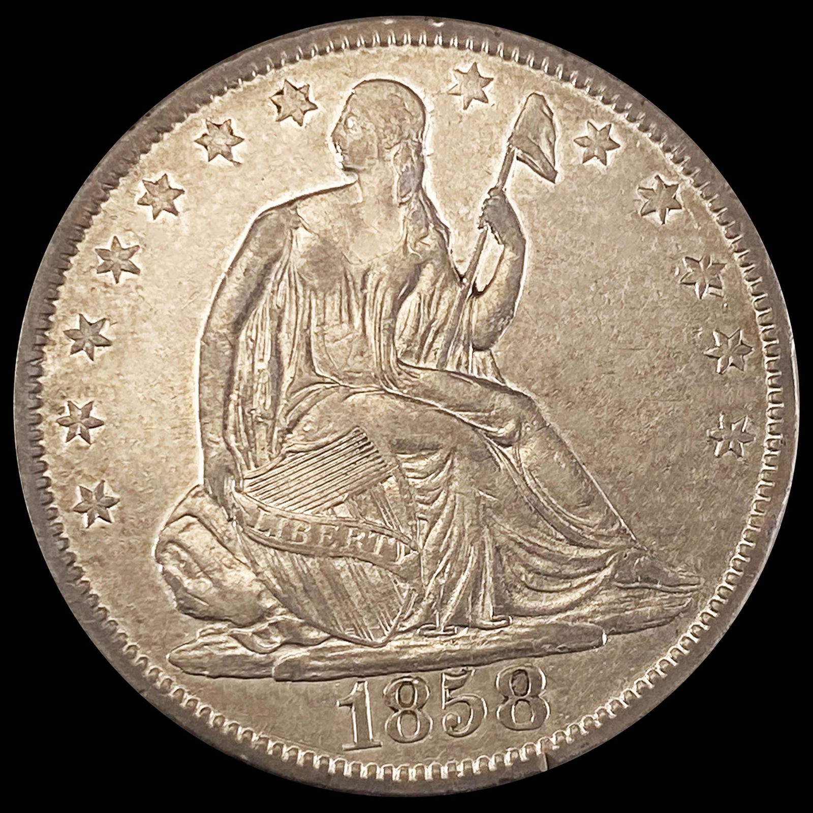 1858-O Seated Liberty Half Dollar NEARLY (1 of 2)