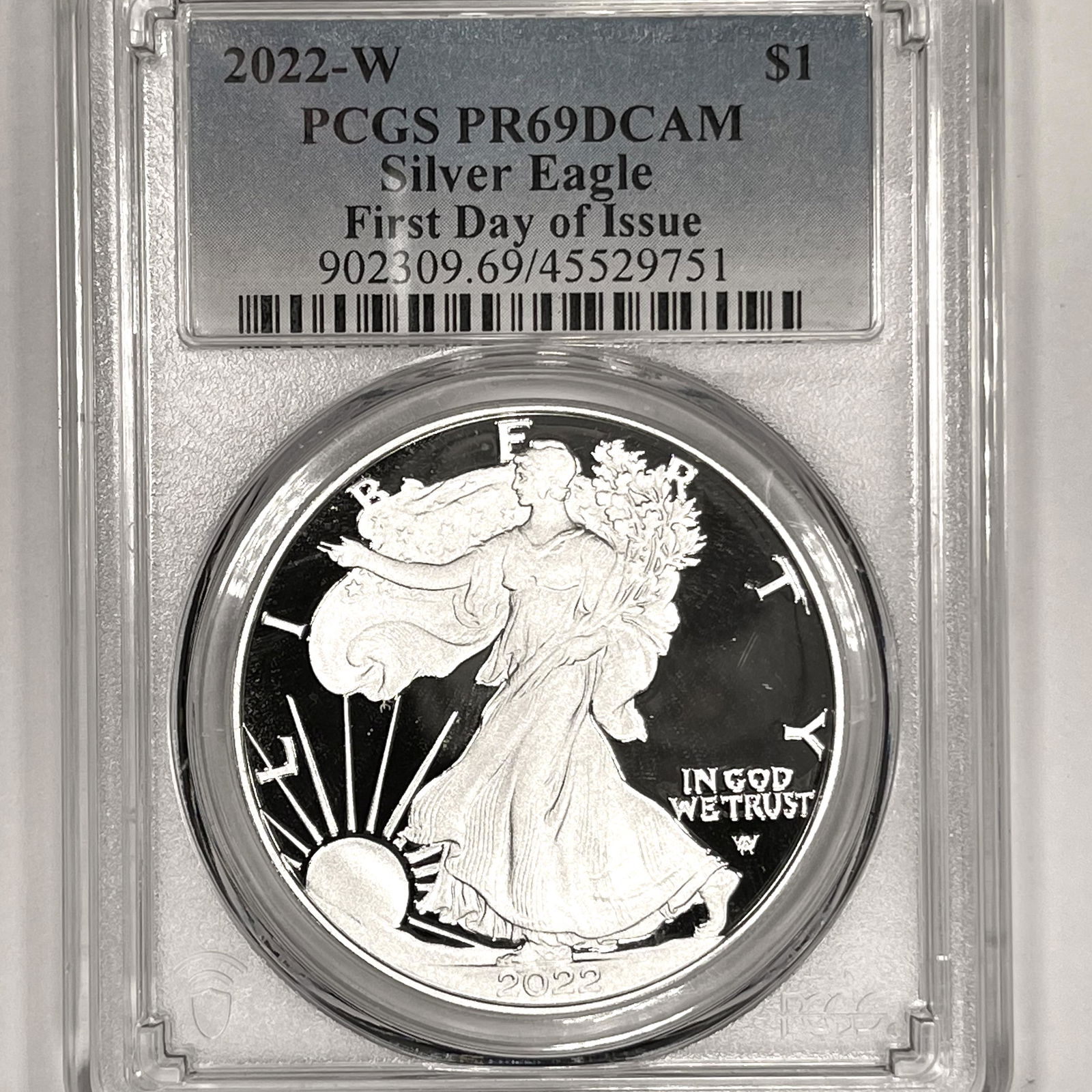 2022-W Silver Eagle PCGS-P69 DCAM, 1st Day of (1 of 2)