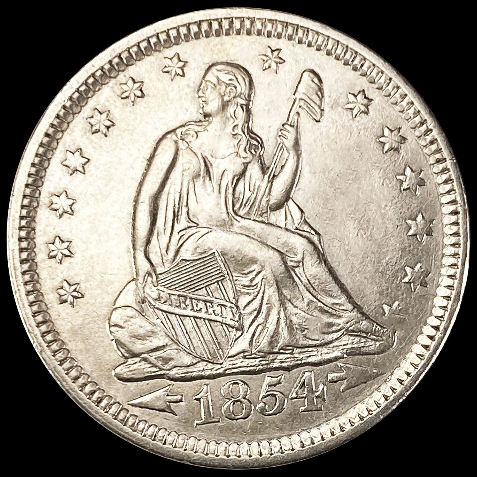 1854 Arrows Seated Liberty Quarter UNCIRCULATED (1 of 2)