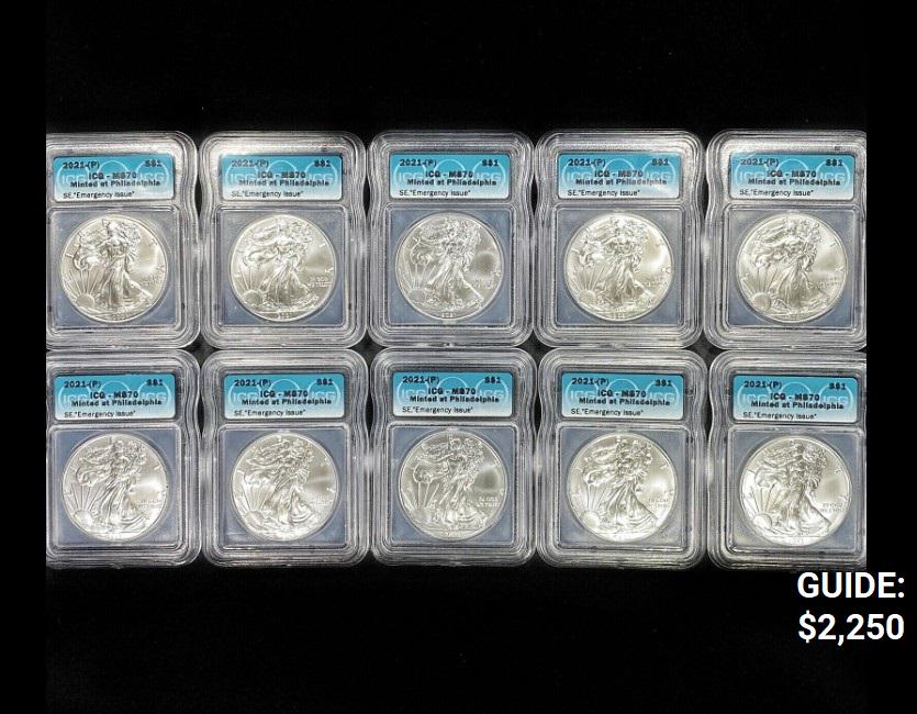 (10) 2021-P PHIL American Silver Eagles ICG-MS70 (1 of 2)