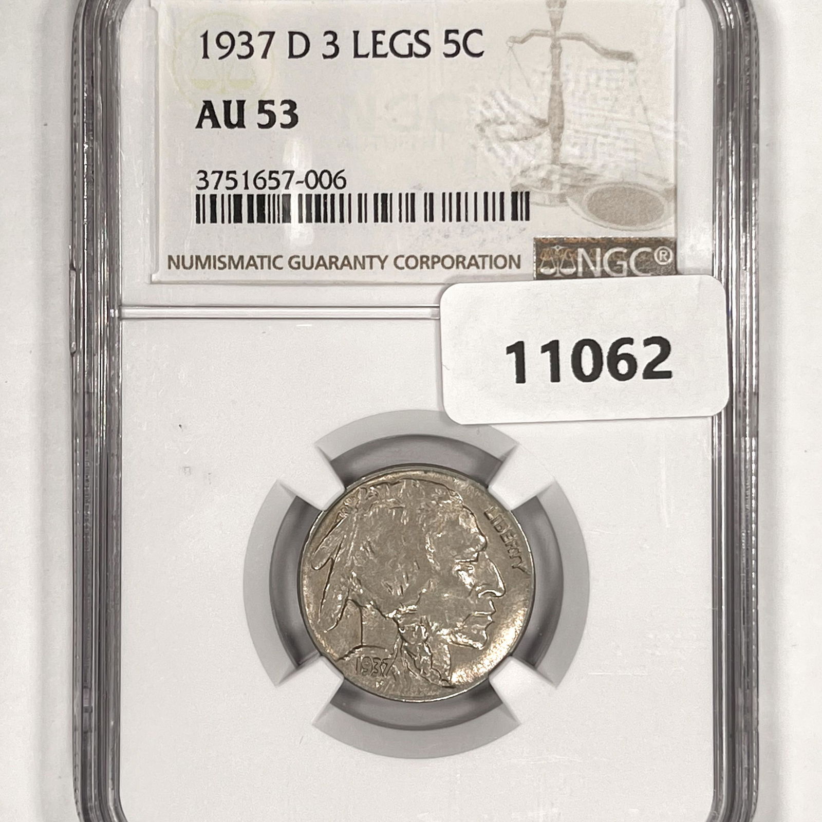 1937-D 3 Legs Buffalo Nickel NGC-AU53 (1 of 2)