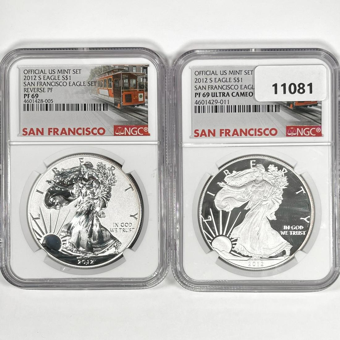 2012-S Set (2) Silver Eagle NGC-PF69 1 UC, 1 Rev (1 of 2)