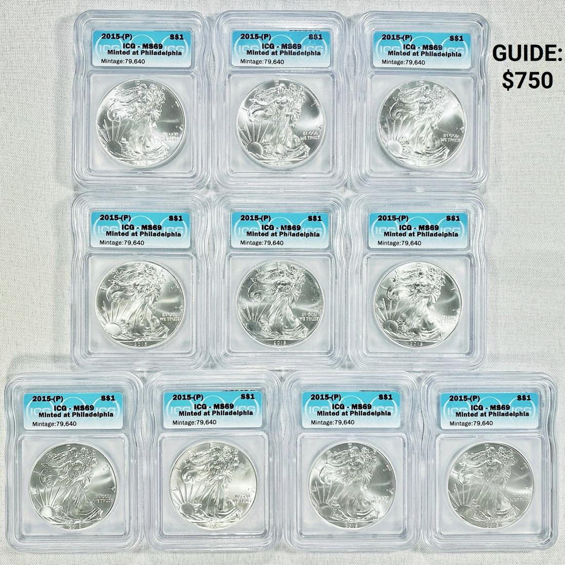 (10) 2015(P) American Silver Eagle ICG-MS69 RARE (1 of 2)
