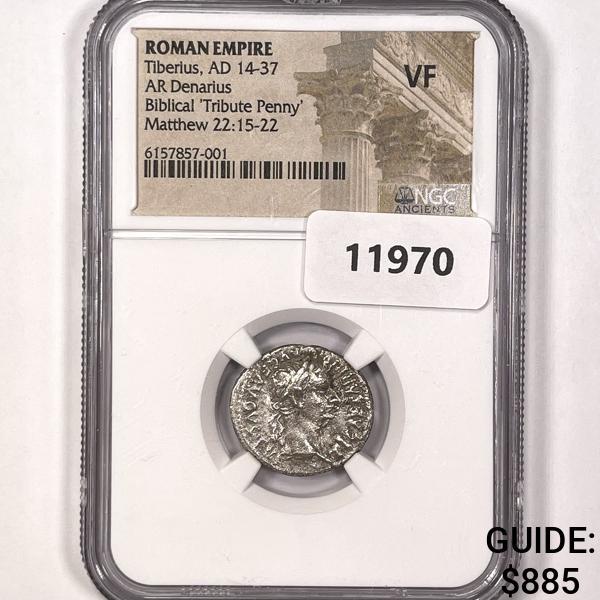 AD 14-37 Roman AR Denarius Tiberius NGC-VF (1 of 2)