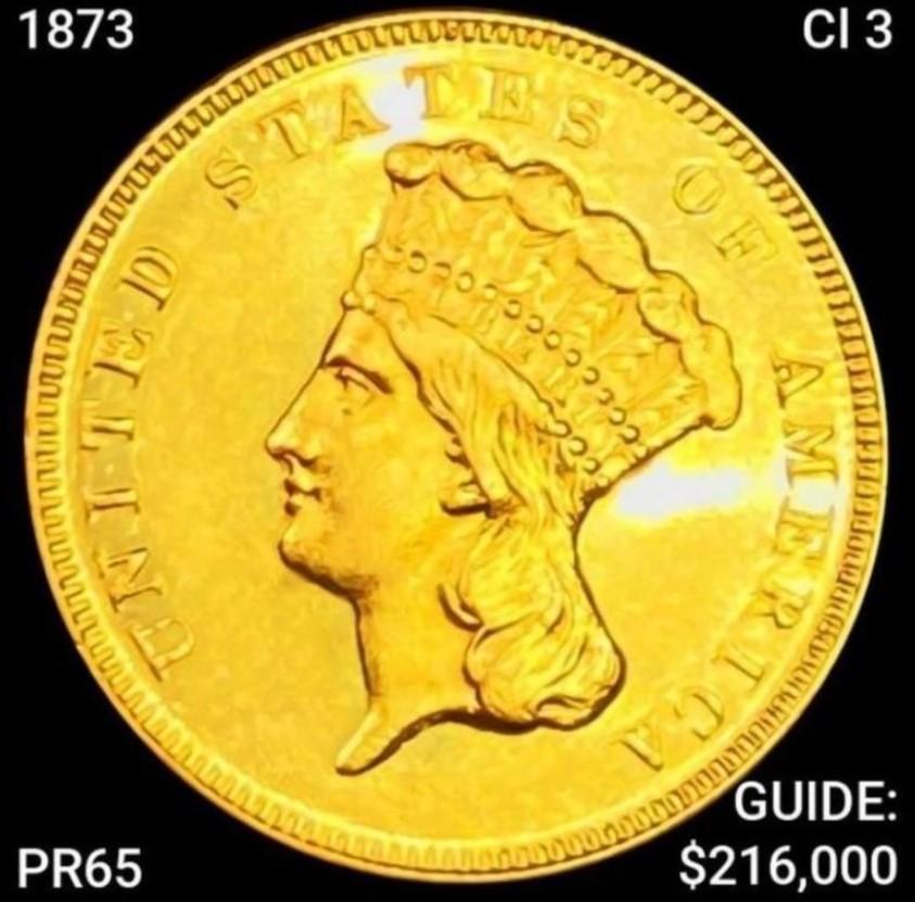 1873 Closed 3 $3 Gold Piece GEM PROOF (1 of 2)