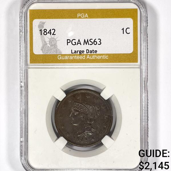 1842 Braided Hair Large Cent PGA-MS63 (1 of 2)
