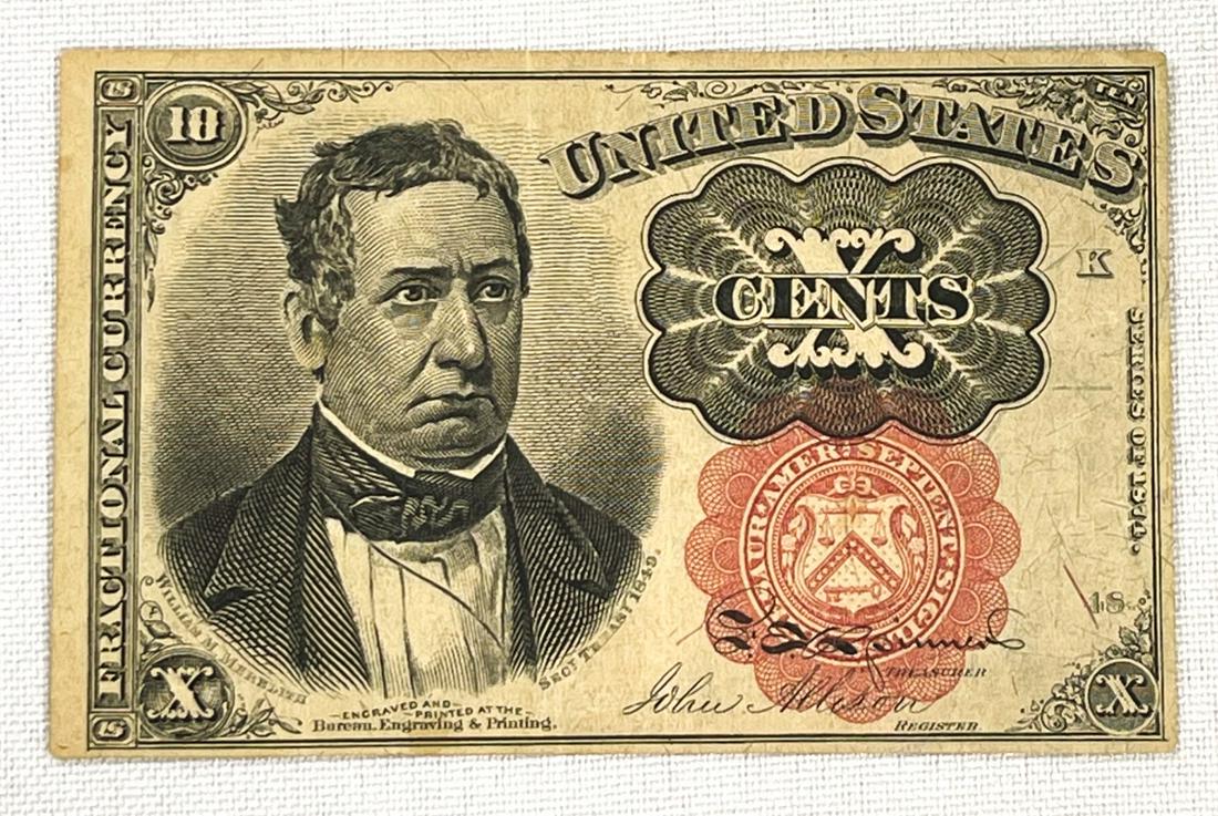 1874 US Red Seal 10C Fractional Currency Bill: 1874 US Red Seal 10C Fractional Currency Bill