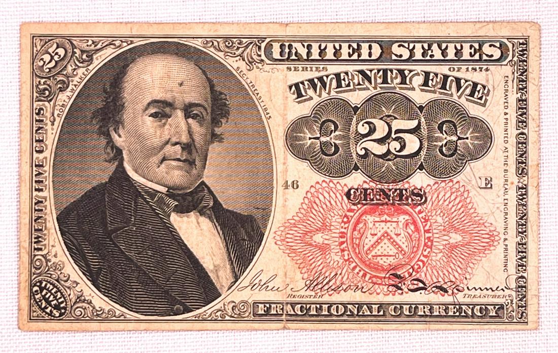 1874 US Red Seal 25C Frational Currency Bill: 1874 US Red Seal 25C Frational Currency Bill