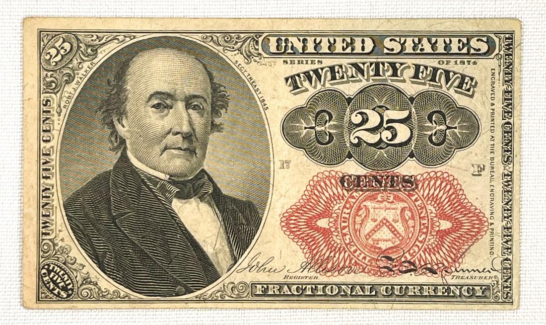 1874 US Red Seal 25C Frational Currency Bill: 1874 US Red Seal 25C Frational Currency Bill