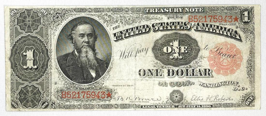 1891 US Red Seal One Dollar Bill (1 of 2)