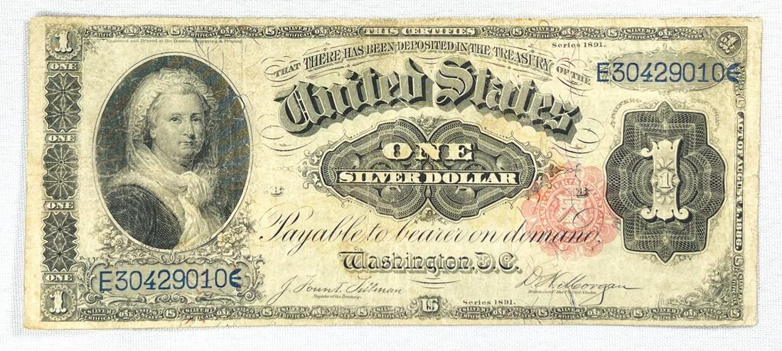 1891 $1 Martha Washington Silver Certificate RARE (1 of 2)